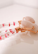 Load image into Gallery viewer, Floral Infused Rose Quartz Facial Roller
